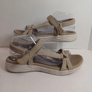 Skechers Go Walk Goga Max Sandals Size 10 Taupe Summer Comfort Walking Strappy